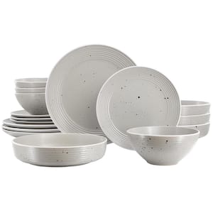 Emilia 16-Piece Double Bowl Stoneware Dinnerware Set Service For 4 in Light Gray