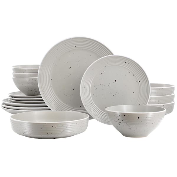 Emilia 16-Piece Double Bowl Stoneware Dinnerware Set Service For 4 in Light Gray
