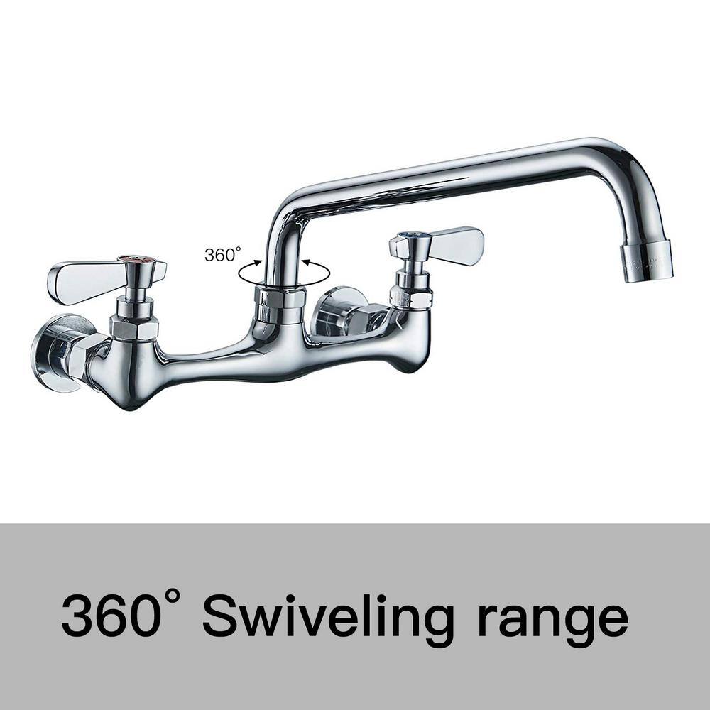 BWE Double Handles Wall Mount Modern Standard Kitchen Faucet With 8 Inch Swivel Spout 8" Center