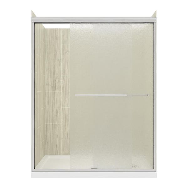 CRAFT + MAIN Cove Sliding 60 in. L x 32 in. W x 78 in. H Left Drain Alcove Shower Stall Kit in Driftwood and Brushed Nickel Hardware