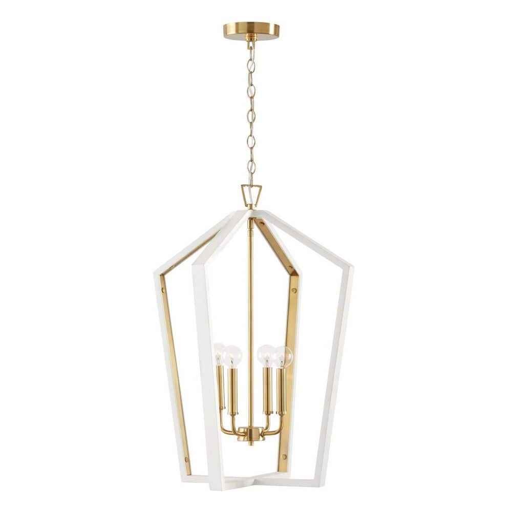 Maren 60-Watt 4-Light White and Matte Brass Pendant Light with Handcrafted Mango Wood and No Bulbs Included price history on PriceWatchPro