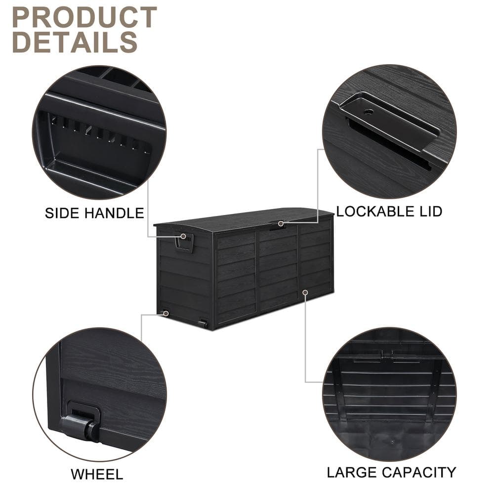 Black 75 Gallon Lockable Plastic Deck Box with Wheels