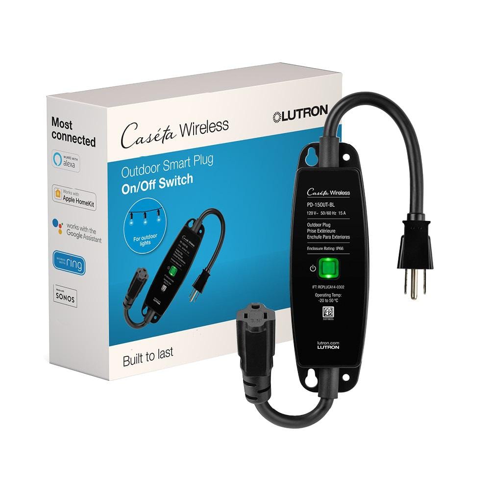 Lutron Caseta Weatherproof Outdoor Smart Plug for Landscape and String Lighting, 15-Amp On/Off Switch, Black (PD-15OUT-BL) PD-15OUT-BL