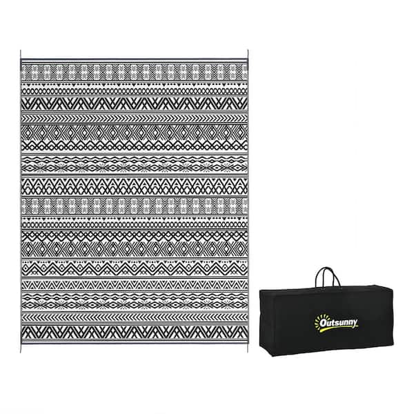 Otryad 8' x 10' Reversible Outdoor Rug, Waterproof Plastic Straw Floor Mat Portable RV Camping Carpet in Gray and Cream White