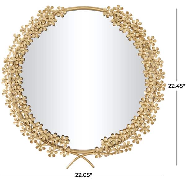 22 in. x 22 in. 3D Round Framed Gold Floral Wall Mirror
