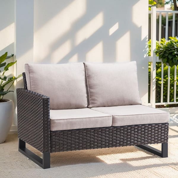 Valenta Brown Wicker Outdoor Loveseat with Beige Cushions
