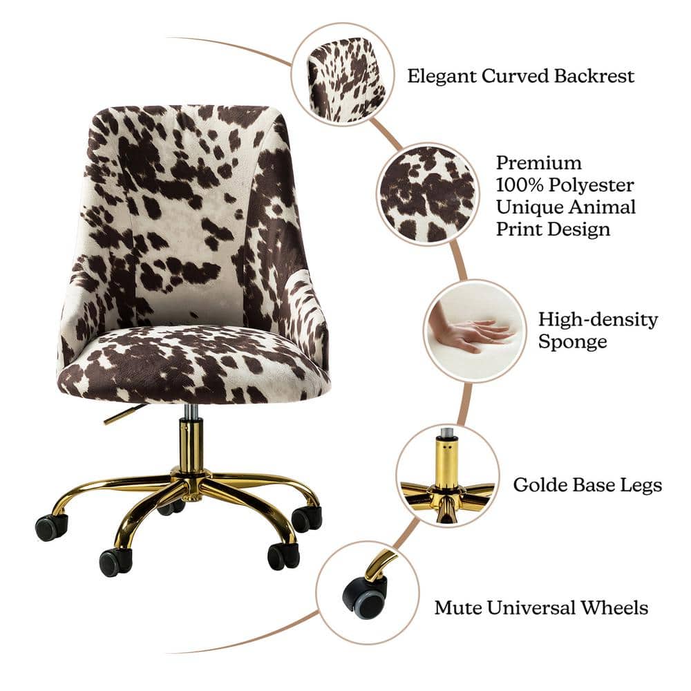 Ergonomic Swivel Task Chair in Cowhide Fabric with Metal Base