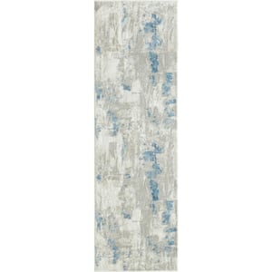 Ivone Nalla Gray/Blue 2 ft. x 6 ft. Transitional Carved Abstract Polyester-Blend Runner Rug