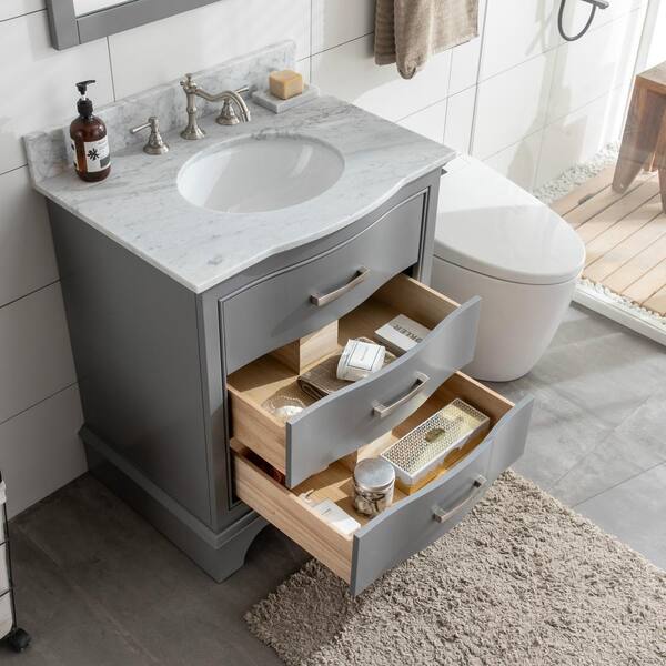 Sudio Monroe 30 In W X 22 D Bath Vanity Gray With Natural Marble Top Carrara White Basin 30g - 30 Inch Bathroom Sink Tops Uk