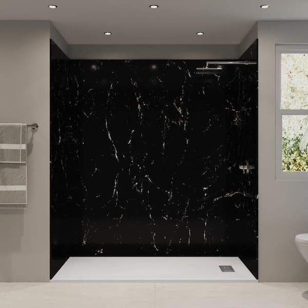CASTICO 72 in. x 36 in. x 84 in. Alcove Solid Composite Stone Shower Kit-Dark Shower Walls L/R WH Sand Shower Pan Base