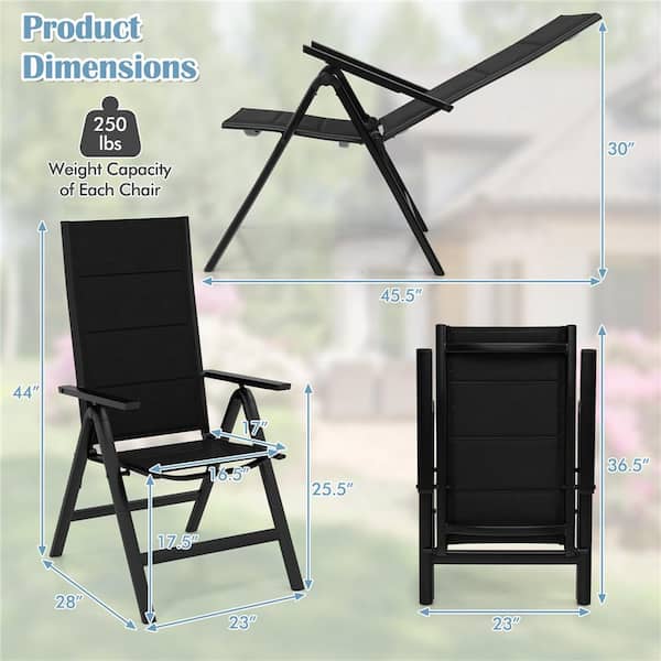 Folding Aluminum Outdoor Lounge Chair in Black Set of 1