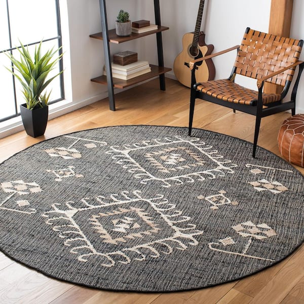Kilim Black/Ivory 4 ft. x 6 ft. Native American Border Area Rug