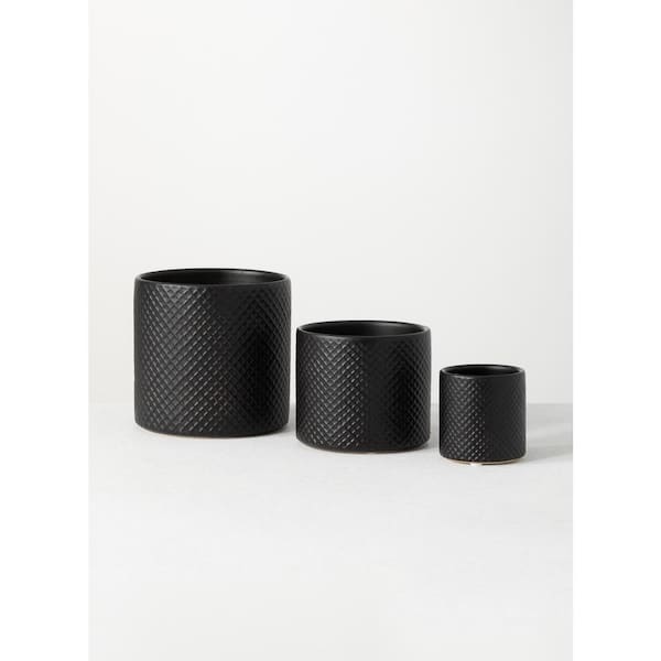 SULLIVANS 5.75", 5", and 3" Black Ceramic Pot -Set of 3