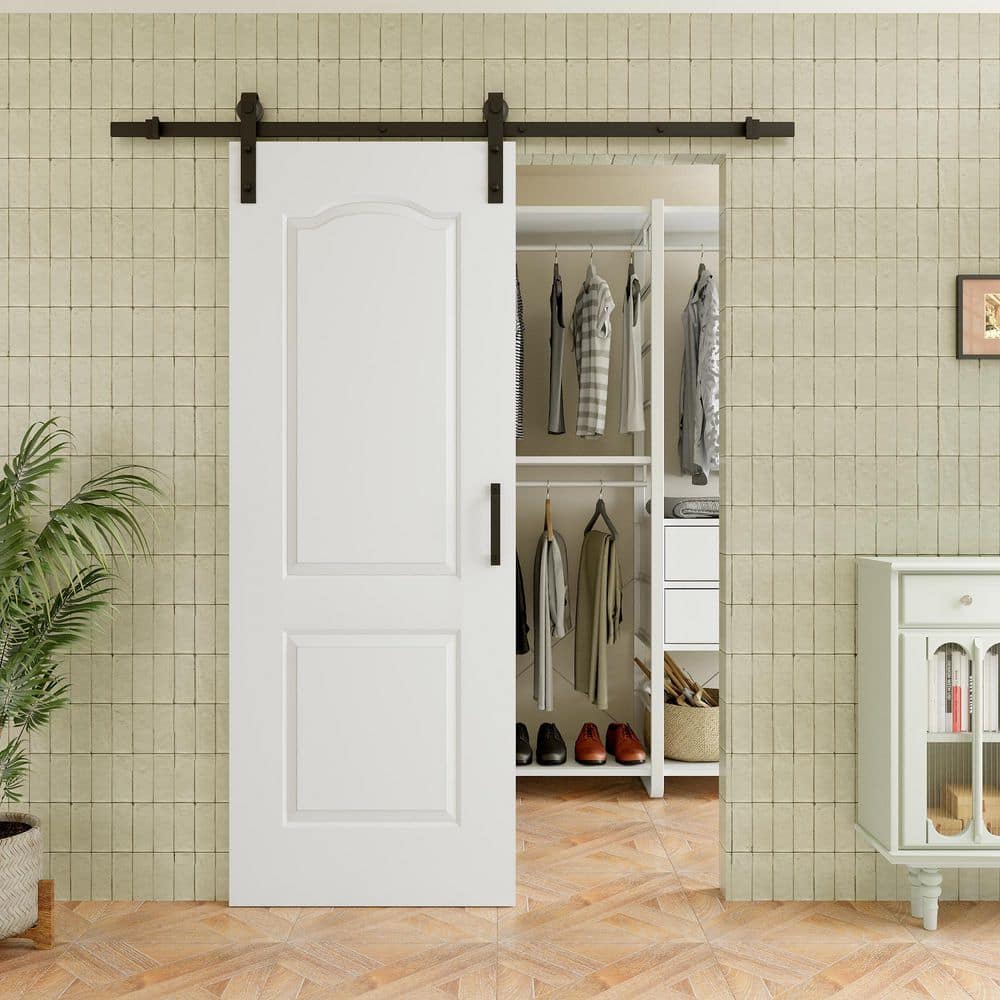 ARK DESIGN 30 in. x 80 in. Arched 2 Panel White Primed MDF Assembly ...