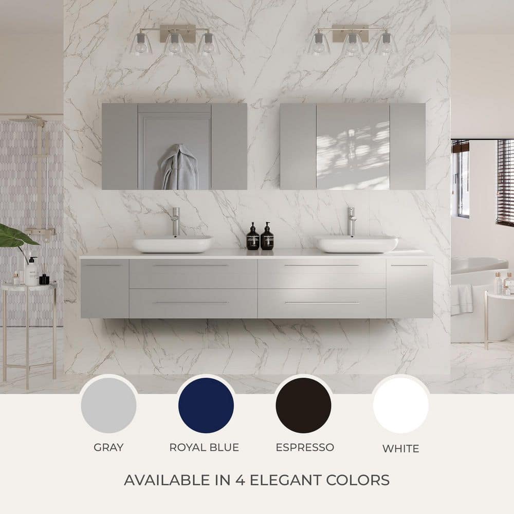 Gray Solid Wood and MDF Wall Mount Vanity with Quartz Stone Top