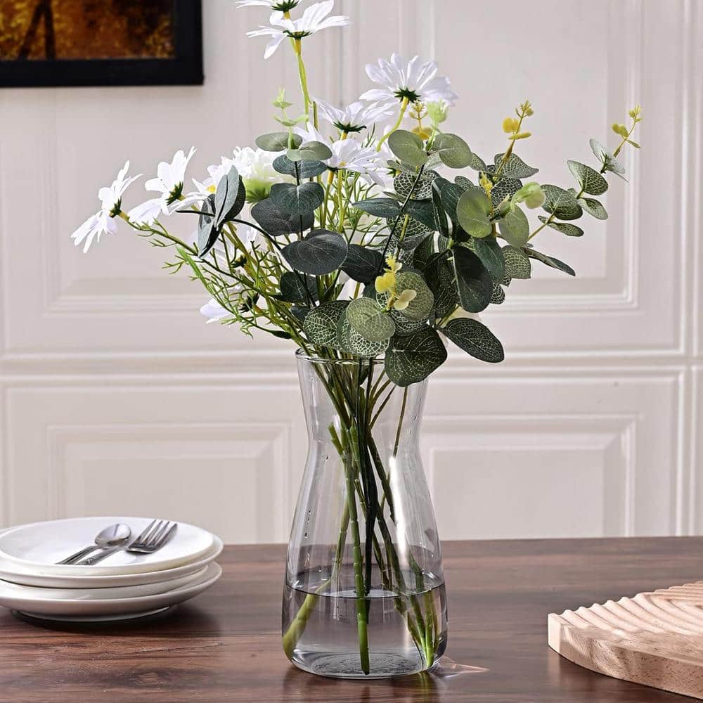 Glass Vases for Flowers, 8 in. Round Gray Clear Glass Vases for Centerpiece
