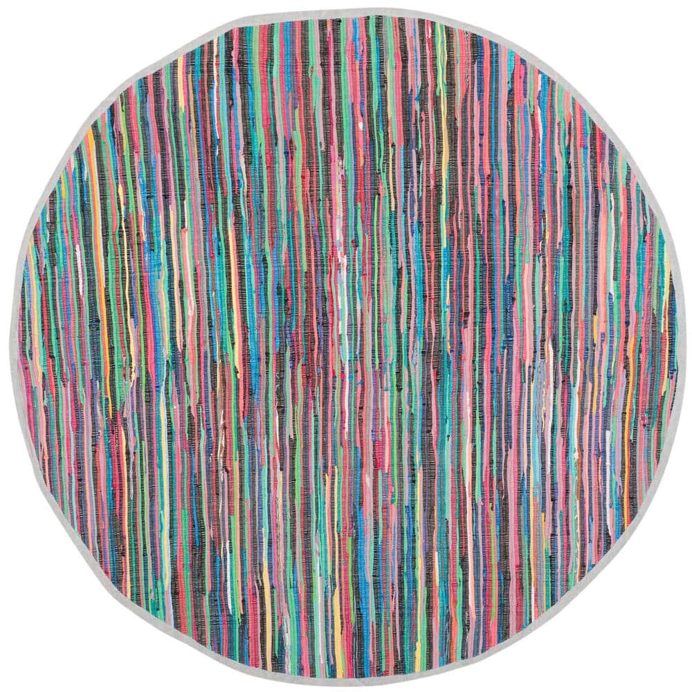 Handwoven Multicolor Stripe Round Cotton Area Rug, 8' Diameter