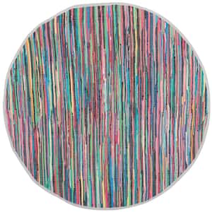 Rag Rug Gray/Multi 8 ft. x 8 ft. Round Striped Area Rug