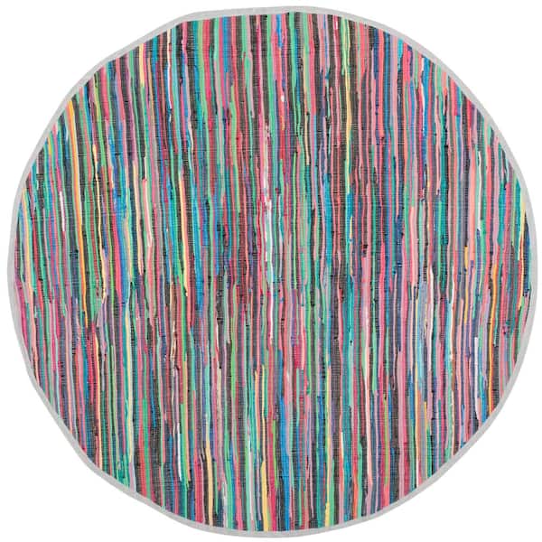 SAFAVIEH Rag Rug Gray/Multi 8 ft. x 8 ft. Round Striped Area Rug