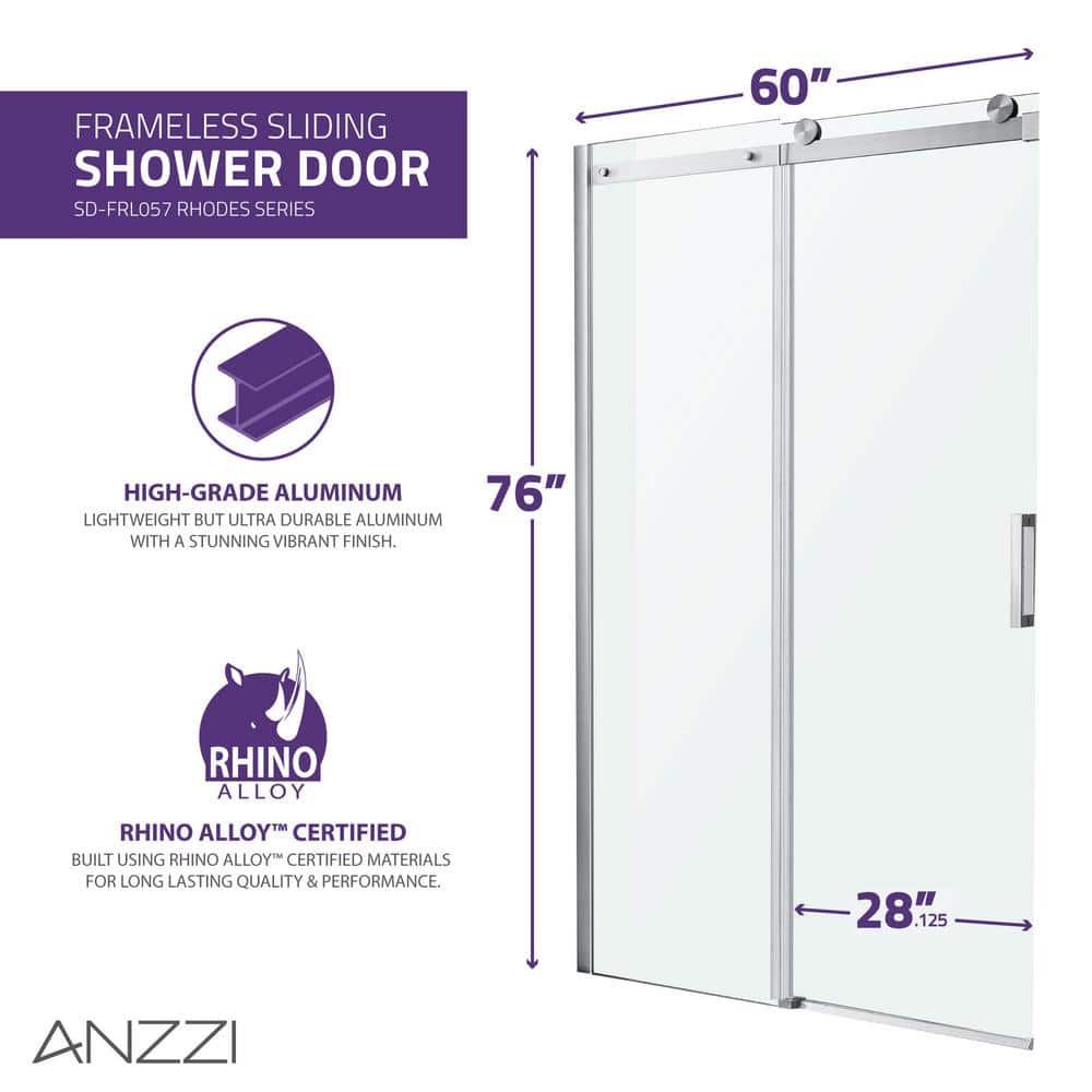 Rhodes 60" x 76" Frameless Sliding Shower Door in Brushed Nickel