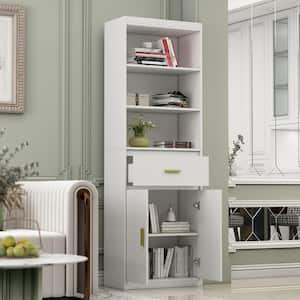 70.8 in. H 2-Door White Wood Storage Accent Cabinet Display Cabinet with Drawer and 3 Tier Open Shelves
