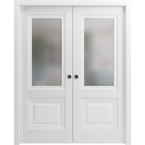 Sartodoors 48 in. x 80 in. 2 Panel White Finished Solid Wood Sliding Door with Hardware