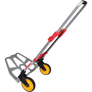 Aluminum Portable Folding Hand Cart in Red with Telescoping Handle and Rubber Wheels