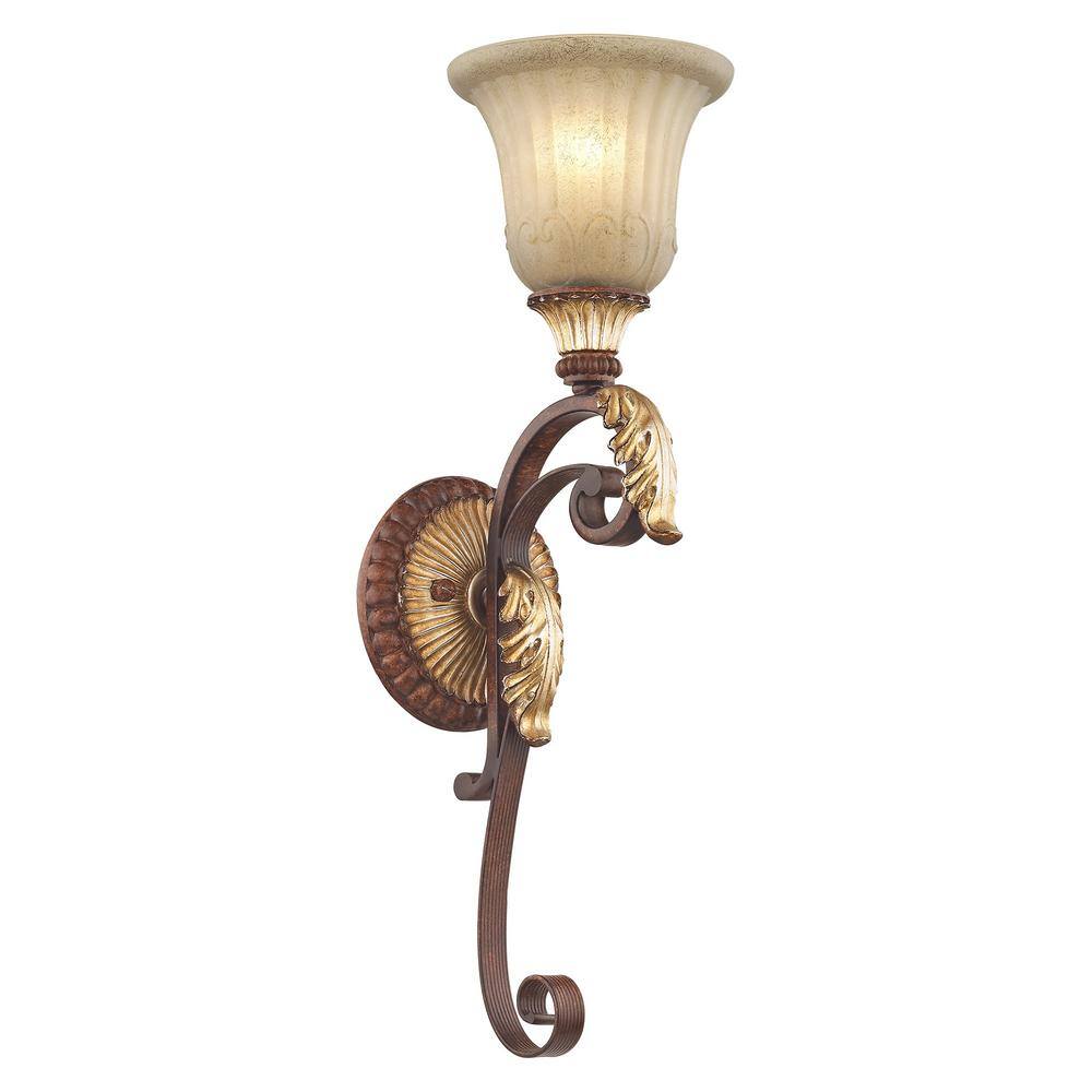 Verona Bronze and Gold Leaf Rustic Art Glass Sconce
