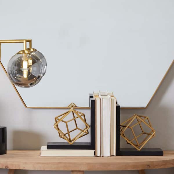 Litton Lane Gold Stainless Steel Modern Cube Bookends 8 in. x 8 in. (Set of 2)