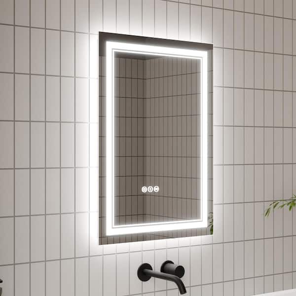 WELLFOR 20 in. W x 28 in. H Rectangular Frameless Anti-Fog Front, Back LED Color-Adjustment Wall Bathroom Vanity Mirror in White
