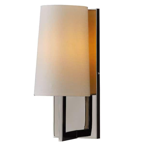 GLUCKSTEINELEMENTS Dorset 1-Light Polished Nickel Wall Sconce with White Linen Shade