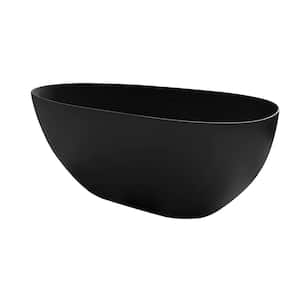 Moray 59 in. x 30.7 in. Solid Surface Stone Resin Flatbottom Freestanding Soaking Bathtub in Matte Black