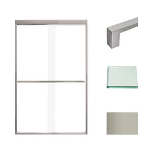 Frederick 47 in. W x 76 in. H Sliding Semi-Frameless Shower Door in Brushed Stainless with Clear Glass