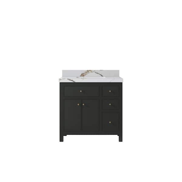 Willow Collections Sonoma 36 in. Single Sink Freestanding Black Top Bath Vanity with Calcutta Gold Quatrz Top Unassembled