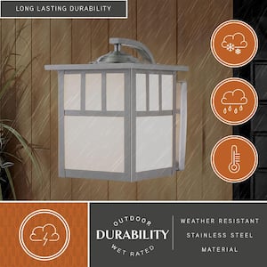 Mission Stainless Steel 1 Light Rectangle Outdoor Wall Lantern White Glass