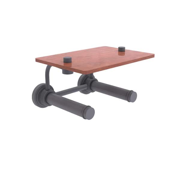 Allied Brass Waverly Place 2-Roll Toilet Paper Holder with Wood Shelf in Matte Gray