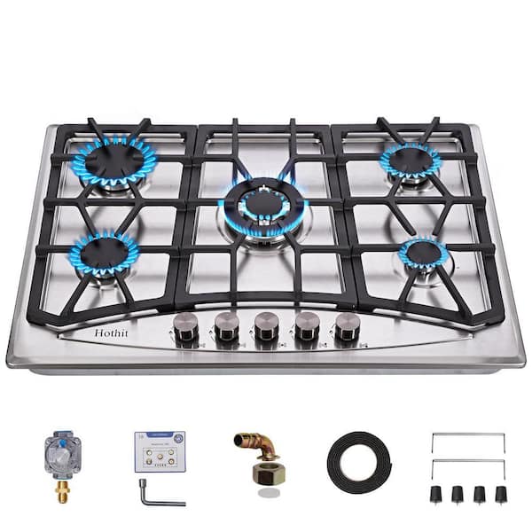 30 in. 5 Burners Recessed Gas Cooktop in Silver with Thermocouple Protection 36000 BTU, NG/LPG Dual Fuel Gas Stove Top