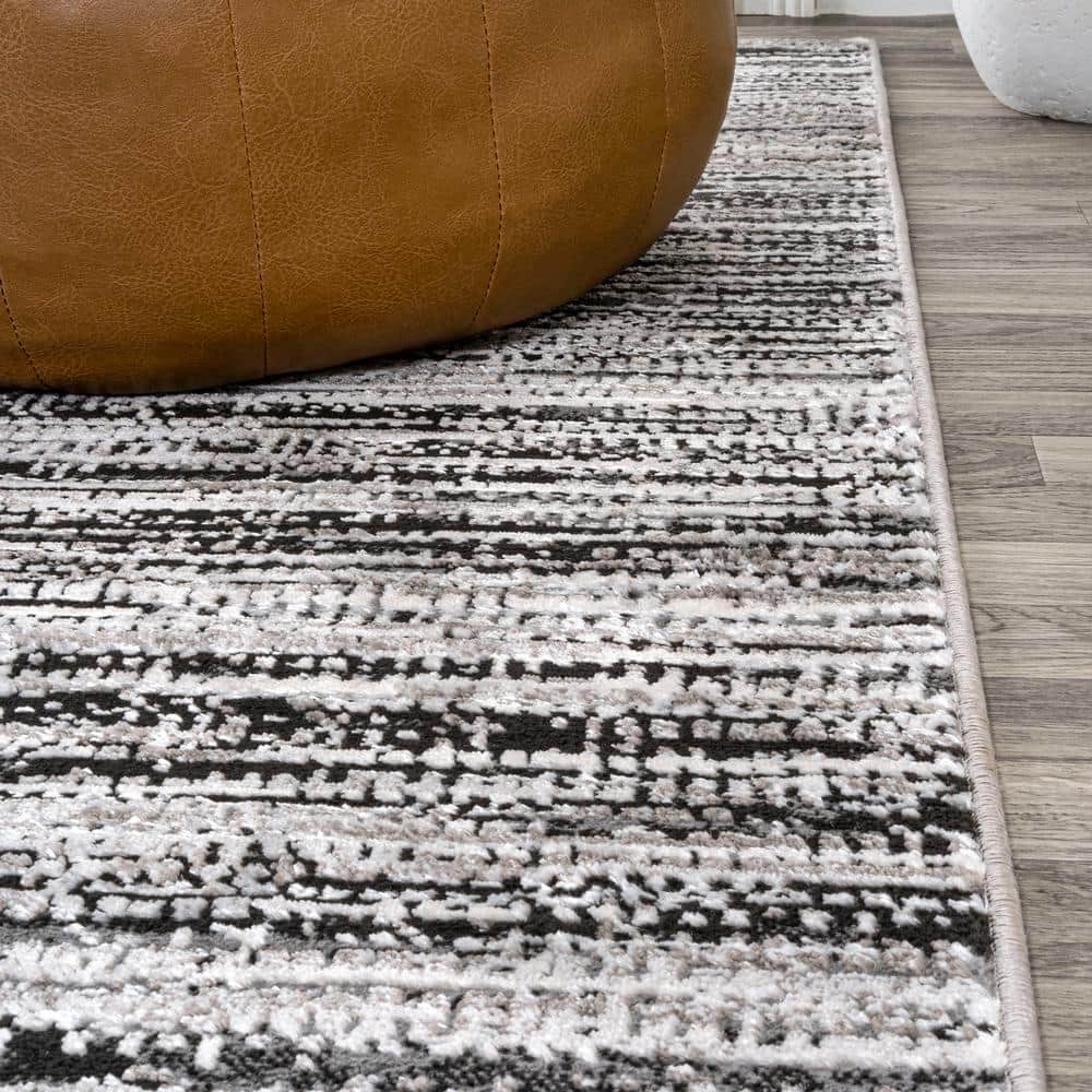 Black and Gray 8' x 10' Stripe Synthetic Area Rug