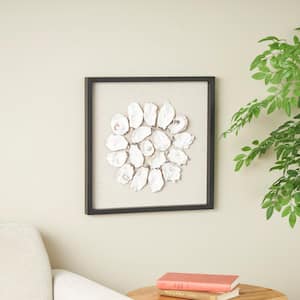 Shell Cream Handmade Abstract Circular Shell Wall Decor with Beige Linen Backing and Wooden Frame Wall Art