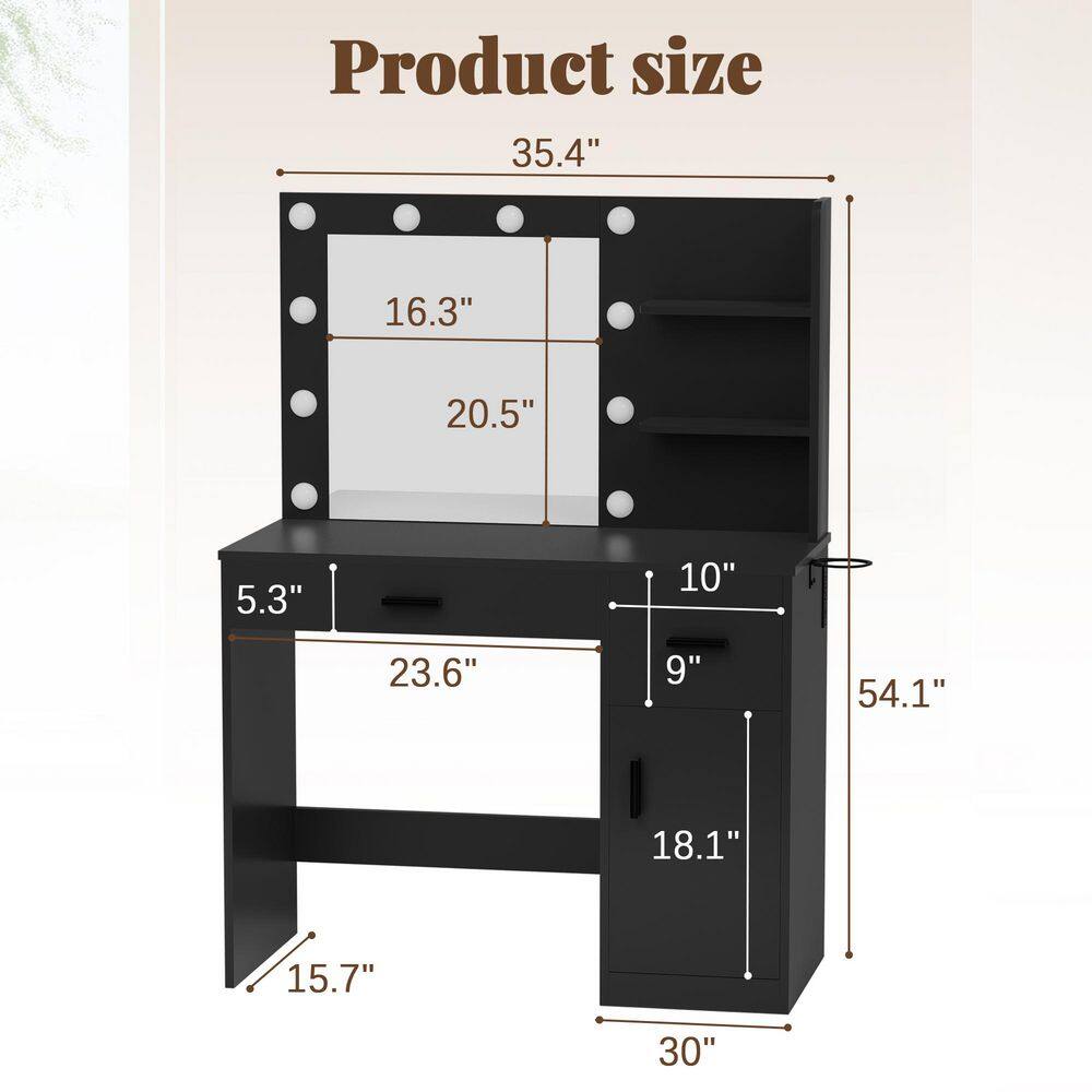 Vanity Desk with Lighted Mirror & Power Outlet, Makeup Vanity with Drawer & Cabinet White - thumbnail 10