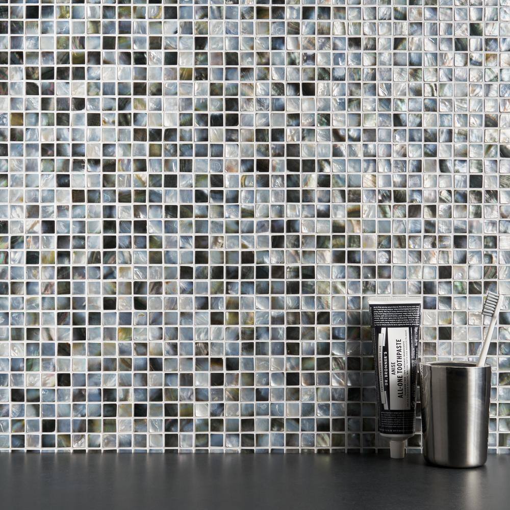 Gray Iridescent Seashell Mosaic Tile 12x12