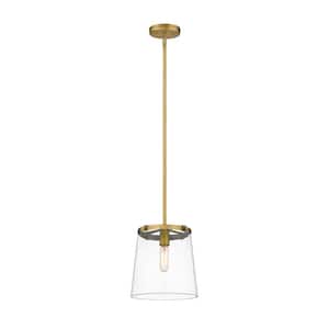 Callista 10 in. 1-Light Pendant Rubbed Brass with Clear Glass Shade