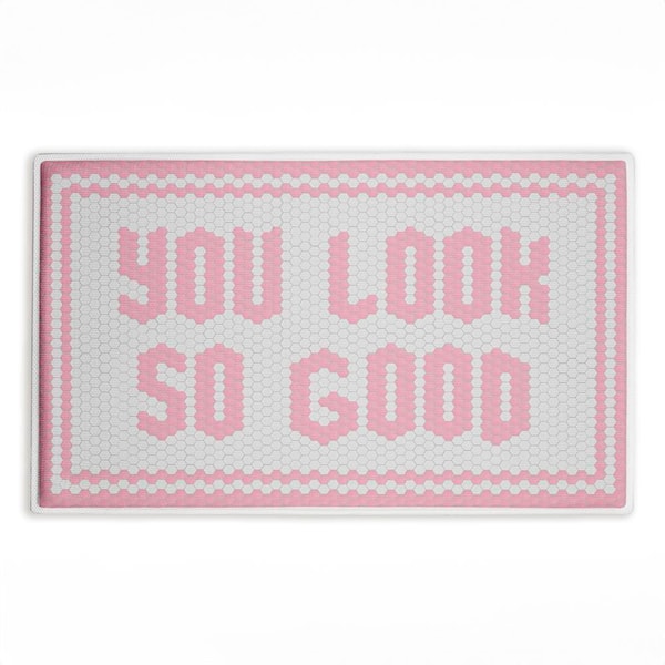 Baby Pink You Look So Good 18 in. x 30 in. Pink Geometric Polyester Blend Rectangle Bath Mat