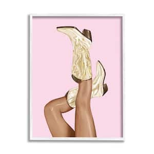 Pink Country Cowgirl Boots Design by Ziwei Li Framed People Art Print 30 in. x 24 in.