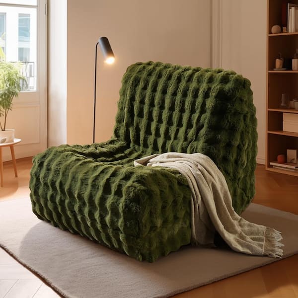 BOBO Medium 40 in. Green Fluffy Faux Fur Modern Lazy Sofa Couch Floor Lounge Bean Bag Chair for Living Room Bedroom