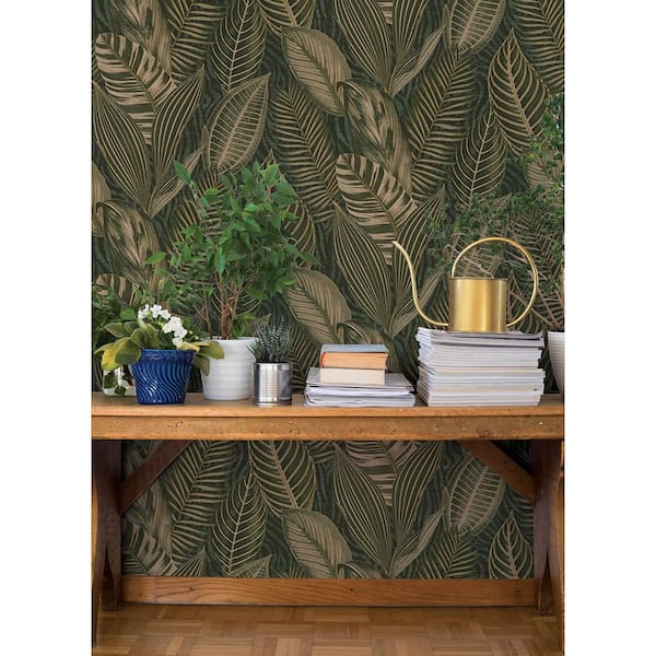 Acacius Dark Green Tropical Foliage Wallpaper Sample