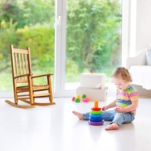 Karl home Brown Poplar Wood Slat Back Children's Outdoor Rocking