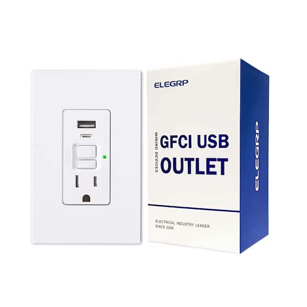 15 Amp Tamper Resistant Self-Test GFCI Outlet 24-Watt In Wall USB Charger Combo Receptacle, Type A and C, White (1-Pack)