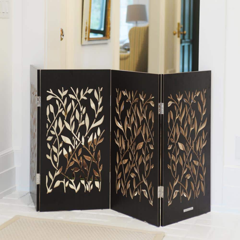 Walnut Vines Carved Wood Freestanding Pet Gate