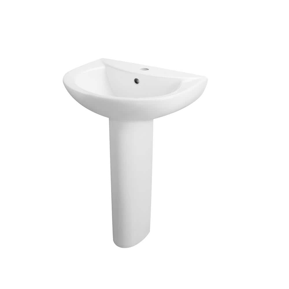 White Ceramic U-Shaped Pedestal Bathroom Sink with Overflow